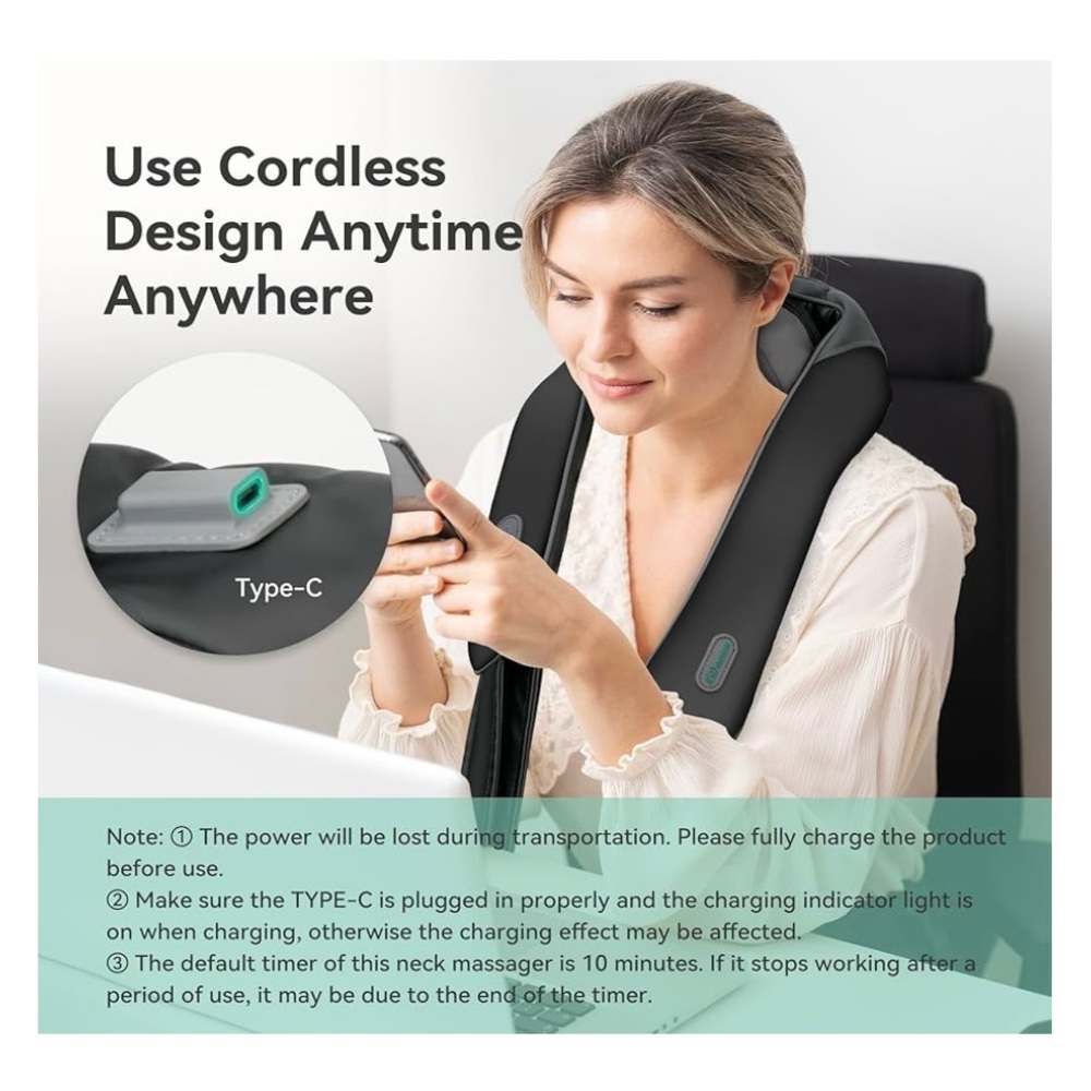 Cordless Neck Shoulder Massager with Soothing Heat back, neck, shoulder  New - Picture 4 of 8